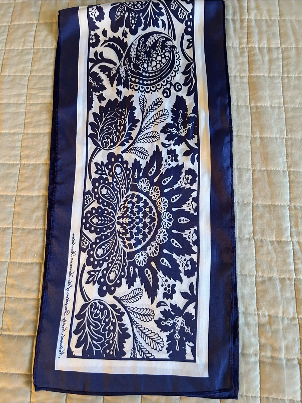 VTG DAR Silk-Feel Navy and White Paisley Scarf